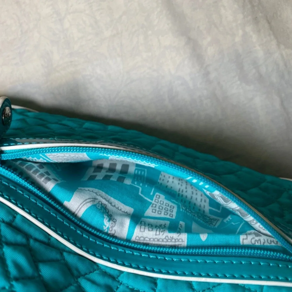 Vera Bradley Turquoise Blue Quilted Microfiber Hobo Shoulder Bag Patent Trim